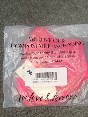 For Love And Lemons Pink Graphic Hearts Bra